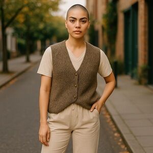 Vintage 70'S ANNE KLEIN BROWN MOHAIR BLEND POINTED HEM SWEATER VEST Med…